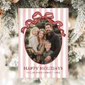 Whimsical Hand Drawn Coquette Red Bow Family Photo Feestdagenkaart