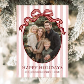 Whimsical Hand Drawn Coquette Red Bow Family Photo Feestdagenkaart