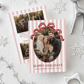 Whimsical Hand Drawn Coquette Red Bow Family Photo Feestdagenkaart