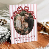 Whimsical Hand Drawn Coquette Red Bow Family Photo Feestdagenkaart