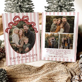 Whimsical Hand Drawn Coquette Red Bow Family Photo Feestdagenkaart