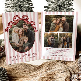 Whimsical Hand Drawn Coquette Red Bow Family Photo Feestdagenkaart