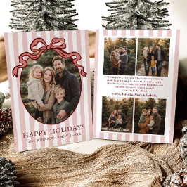 Whimsical Hand Drawn Coquette Red Bow Family Photo Feestdagenkaart