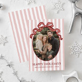 Whimsical Hand Drawn Coquette Red Bow Family Photo Feestdagenkaart