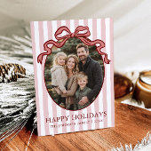 Whimsical Hand Drawn Coquette Red Bow Family Photo Feestdagenkaart