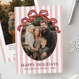 Whimsical Hand Drawn Coquette Red Bow Family Photo Feestdagenkaart