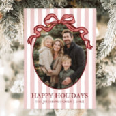 Whimsical Hand Drawn Coquette Red Bow Family Photo Feestdagenkaart