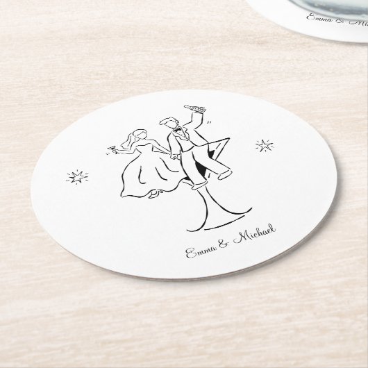 Whimsical Hand Drawn Couple Wedding Engagement  Ronde Kartonnen Onderzetter (Gebogen)