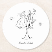 Whimsical Hand Drawn Couple Wedding Engagement  Ronde Kartonnen Onderzetter (Voorkant)