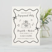 Whimsical Hand Drawn Cream Engagement Party Kaart (Staand voorkant)