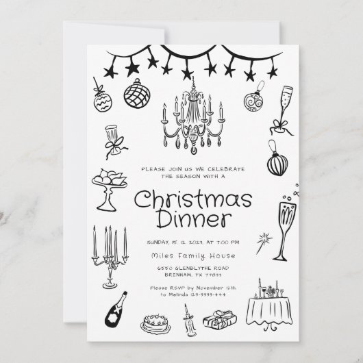 Whimsical Hand Drawn Dinner Party Kaart (Voorkant)