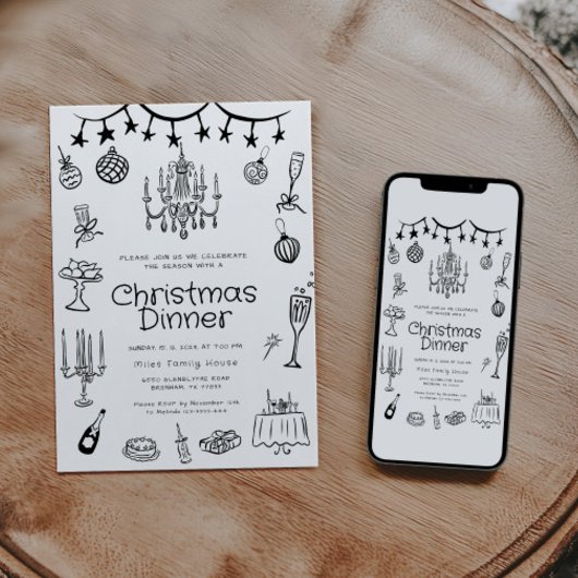 Whimsical Hand Drawn Dinner Party Kaart