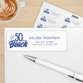 Whimsical Hand Drawn Doodle 50e Strand Verjaardag Etiket