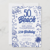 Whimsical Hand Drawn Doodle 50e Strand Verjaardag Kaart (Voorkant)