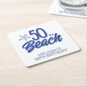 Whimsical Hand Drawn Doodle 50e Strand Verjaardag Kartonnen Onderzetters (Schuin)