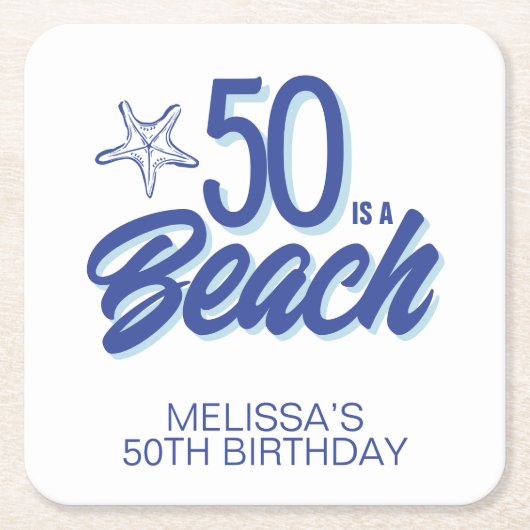 Whimsical Hand Drawn Doodle 50e Strand Verjaardag Kartonnen Onderzetters (Voorkant)