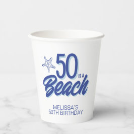 Whimsical Hand Drawn Doodle 50e Strand Verjaardag Papieren Bekers