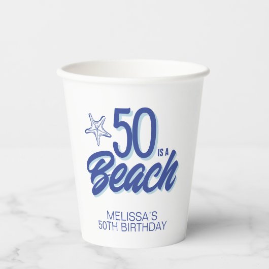 Whimsical Hand Drawn Doodle 50e Strand Verjaardag Papieren Bekers (Voorkant)