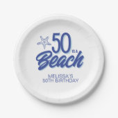Whimsical Hand Drawn Doodle 50e Strand Verjaardag Papieren Bordje (Voorkant)