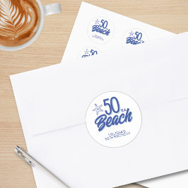 Whimsical Hand Drawn Doodle 50e Strand Verjaardag Ronde Sticker