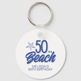 Whimsical Hand Drawn Doodle 50e Strand Verjaardag Sleutelhanger