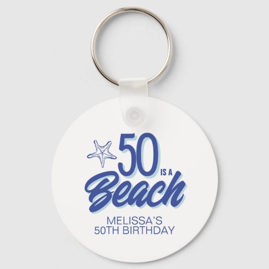 Whimsical Hand Drawn Doodle 50e Strand Verjaardag Sleutelhanger (Voorkant)