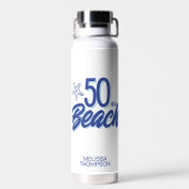 Whimsical Hand Drawn Doodle 50e Strand Verjaardag Waterfles (Achterkant)
