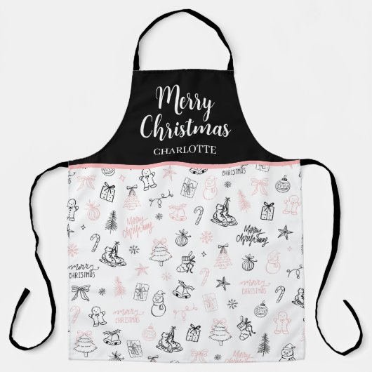 Whimsical Hand Drawn Doodle Christmas Pink Black Schort (Voorkant)