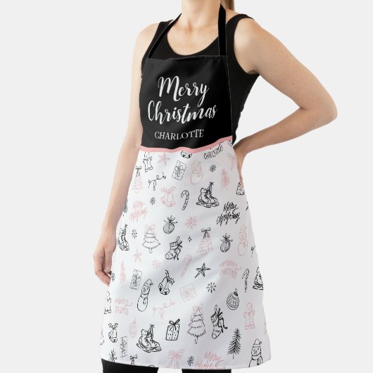 Whimsical Hand Drawn Doodle Christmas Pink Black Schort (Insitu)