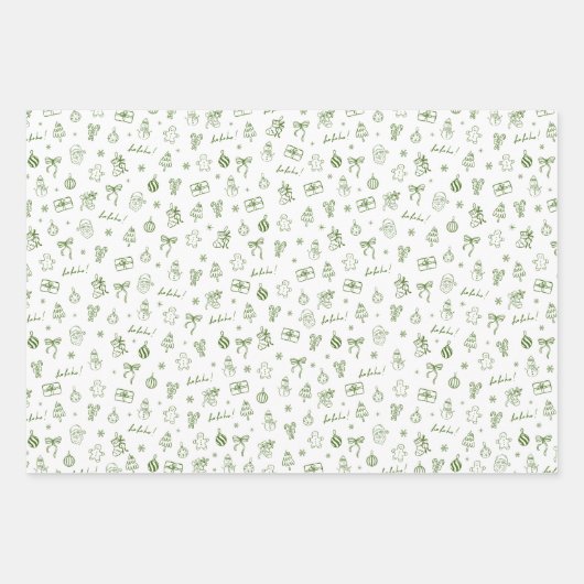 Whimsical Hand Drawn Doodle Green Inpakpapier Vel (Voorkant 2)