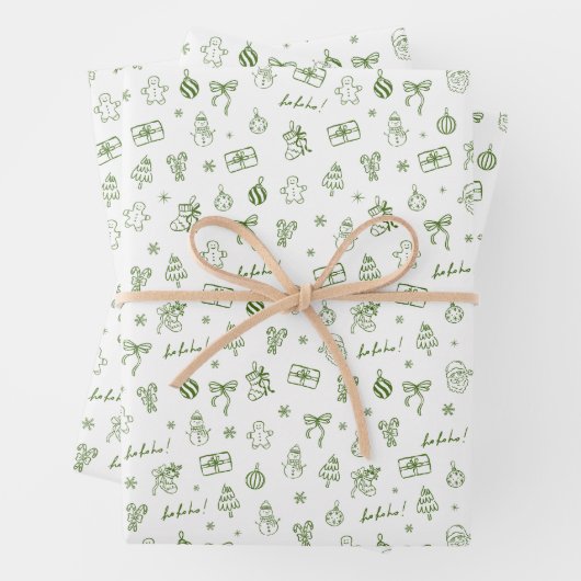 Whimsical Hand Drawn Doodle Green Inpakpapier Vel (In situ)