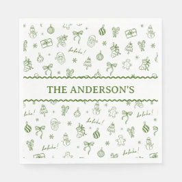 Whimsical Hand Drawn Doodle Green Servet