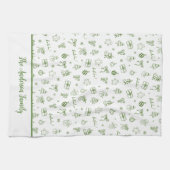 Whimsical Hand Drawn Doodle Green Theedoek (Horizontaal)