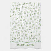 Whimsical Hand Drawn Doodle Green Theedoek (Verticaal)