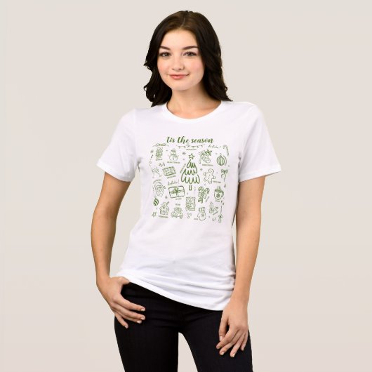 Whimsical Hand Drawn Doodle Green Tri-Blend Shirt (Voorkant volledig)