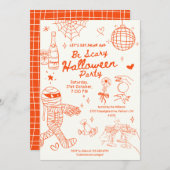 Whimsical Hand Drawn Doodle Halloween Party Kaart (Voorkant / Achterkant)