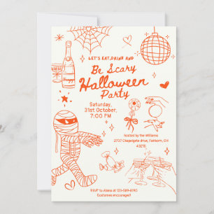 Whimsical Hand Drawn Doodle Halloween Party Kaart