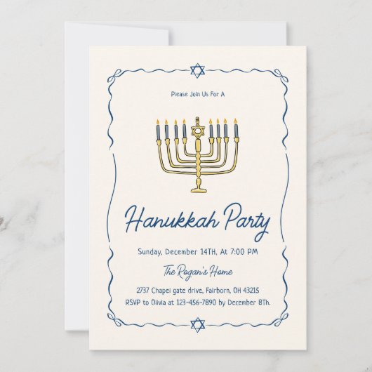 Whimsical Hand Drawn Doodle Hanukkah Party   Kaart (Voorkant)