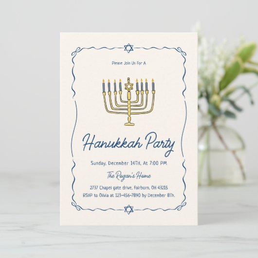 Whimsical Hand Drawn Doodle Hanukkah Party   Kaart (Staand voorkant)