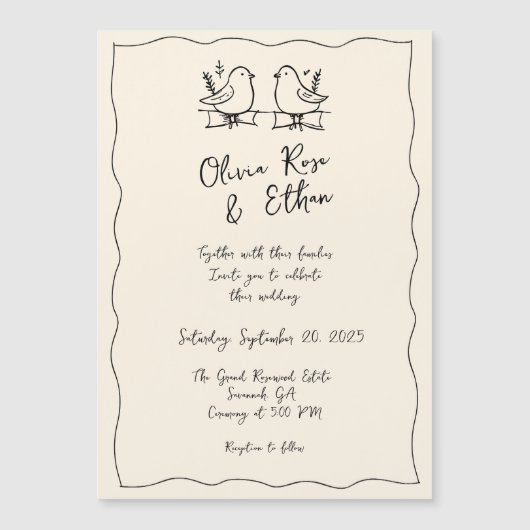 Whimsical Hand-Drawn / Doodle Huwelijksuitnodiging Magnetische Uitnodiging (Voorkant)