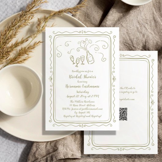 Whimsical Hand Drawn Doodle QR Code Vrijgezellenfe Kaart