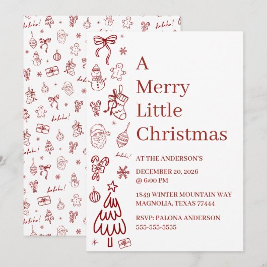 Whimsical Hand Drawn Doodle Red (Voorkant / Achterkant)