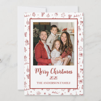 Whimsical Hand Drawn Doodle Red Feestdagenkaart