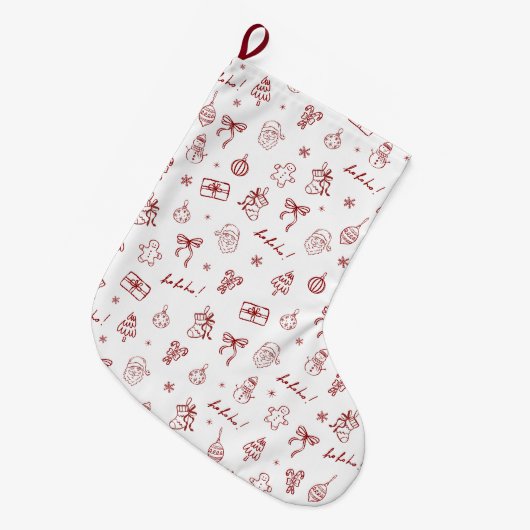 Whimsical Hand Drawn Doodle Red Grote Kerstsok (Voorkant (Hangend))