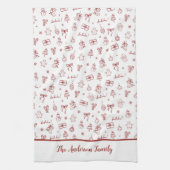 Whimsical Hand Drawn Doodle Red Theedoek (Verticaal)