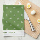 Whimsical Hand Drawn Doodle Snowflake Green Theedoek (Quarter Fold)