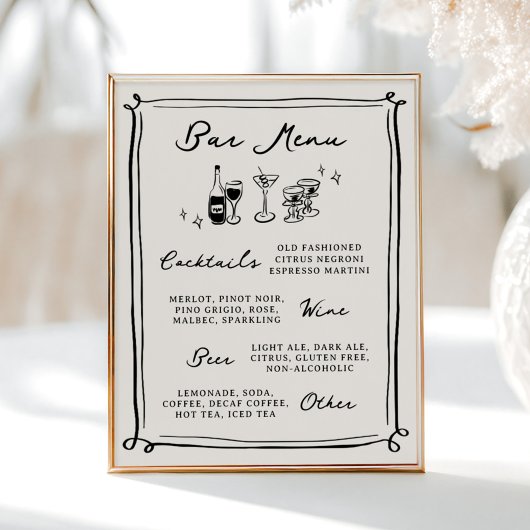Whimsical Hand Drawn Doodles Bar Menu Poster