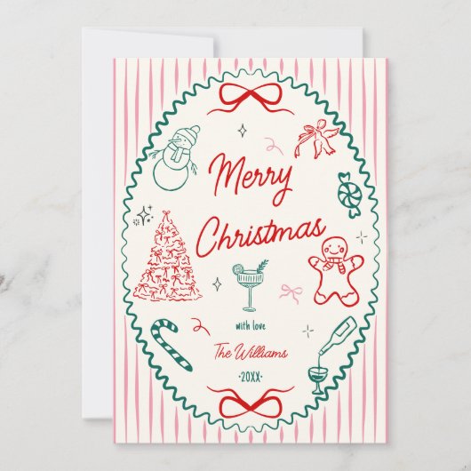 Whimsical Hand Drawn Doodles Christmas Photo Feestdagenkaart (Voorkant)