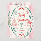 Whimsical Hand Drawn Doodles Christmas Photo  Feestdagenkaart (Voorkant / Achterkant)