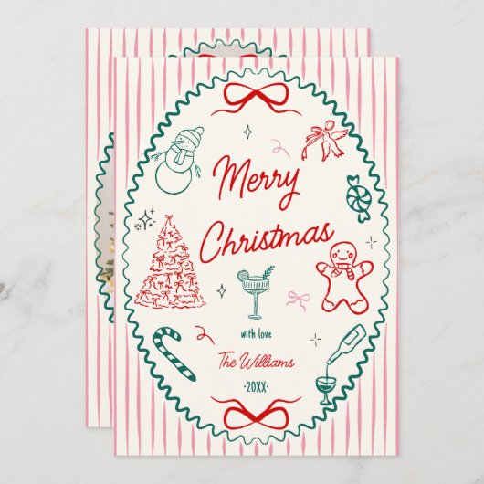 Whimsical Hand Drawn Doodles Christmas Photo  Feestdagenkaart (Voorkant / Achterkant)